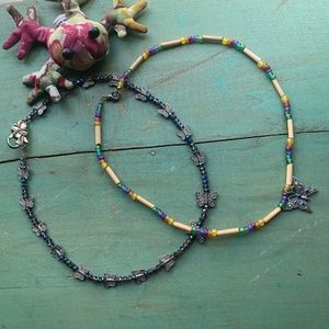 Artesian Made Crystal & Butterflies Necklace & Hippie Beaded Butterfly Necklace